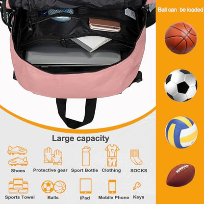 Goloni Soccer Backpack,Basketball Backpack with Ball Compartment & Shoe Compartment,Backpack for Basketball,Soccer - color: Light Pink
