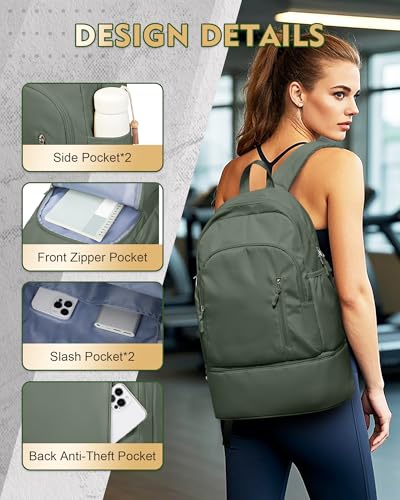 Gym Backpack for Women Men, Lightweight Gym Bag with Shoe Compartment, Waterproof Sports Backpack with Wet Pocket, Green - color: A4-army Green