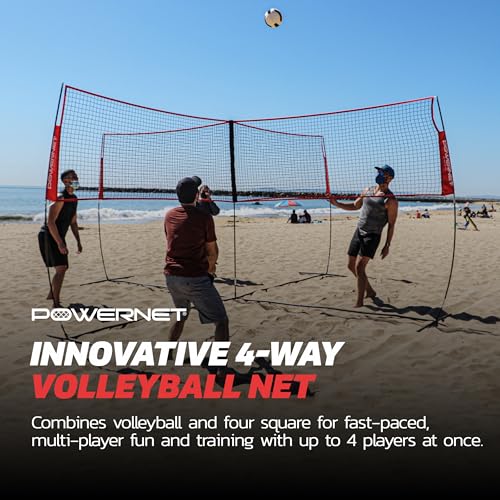 PowerNet Four Square Volleyball Net, Fun New Game, Play at The Park or Beach, 2 Versions - style: Standalone Four Square