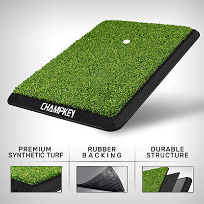 CHAMPKEY Premium Synthetic Turf Golf Hitting Mat | Heavy Duty Rubber Base Golf Practice Mat | Come with 1 Rubber Tee and 9 Plastic Tees - size: M(13" x 17"), style: LITE Version