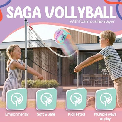 SAGA Indoor Volleyball for Girls & Boys – Super Soft Volleyball for Indoor Practice - Safe and Silent Volleyball with Pump, Ideal for in House and Volleyballs Gifts