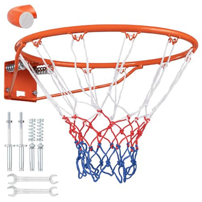 Basketball Hoop & 18" Steel Rim, Wall Mounted, Fixed/Breakaway, Silent Quiet Practice, Foldable No-Drill, Indoor Outdoor for Home Garage