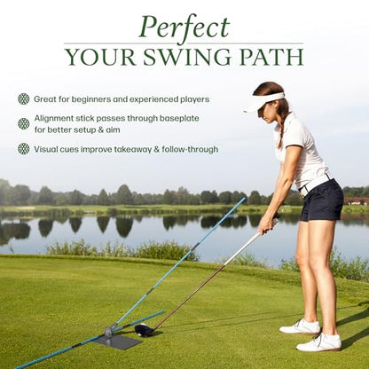 Golf Alignment Stick Holder Plate, Professional Swing Trainer, Practice Tool Training Equipment Golfing Accessory Complete with Alignment Sticks and Divot Repair Tool
