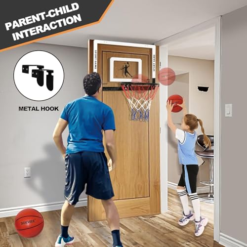 Large Basketball Hoop Indoor for Kids & Adults - 23x16 Inch Board with Over Door/Wall Mount | Includes 3 Balls & 2 Nets | All-Ages for Christmas Birthday