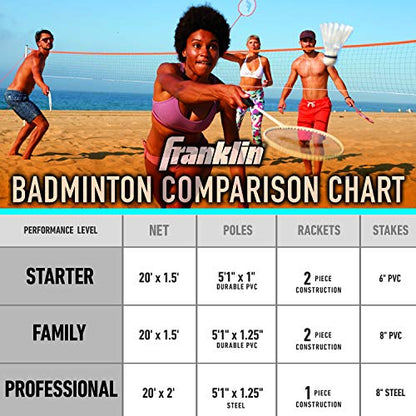 Franklin Sports Badminton Net Sets - Outdoor Backyard + Beach Badminton Net + Equipment Set - (4) Rackets + (2) Birdies + Portable Net Included - Adults + Kids Set - style: Starter