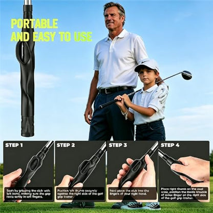 Golf Grip Trainer - Portable Swing Training Aid for Correct Hand Positioning & Muscle Memory - Non-Slip ABS & TPR Tool Fits Most Golf Clubs - Perfect Golf Gift for Men, Women & Beginners