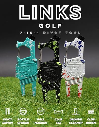 Links Golf Golf Divot Tool – 7 in 1 Multipurpose Divot Repair Tool – Lightweight and Compact Golf Divot Repair Tool with Ball Marker