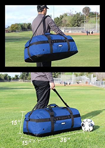Fitdom 132L 36" Heavy Duty Extra Large Sports Gym Equipment Travel Duffel Bag W/Adjustable Shoulder & Compression Straps. Perfect for Soccer Baseball Basketball Hockey Football Team Coaches & More - color: Blue