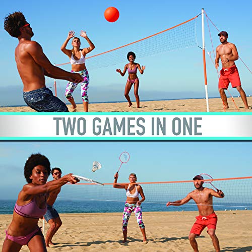 Franklin Sports Volleyball + Badminton Combo Sets - Backyard + Beach Outdoor Volleyball + Badminton Net Set - Portable Badminton + Volleyball Net with Poles - Volleyball, Rackets + Birdies Included - style: Starter