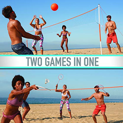Franklin Sports Volleyball + Badminton Combo Sets - Backyard + Beach Outdoor Volleyball + Badminton Net Set - Portable Badminton + Volleyball Net with Poles - Volleyball, Rackets + Birdies Included - style: Starter
