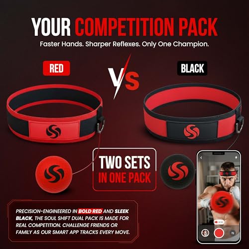 Soul Shift - Boxing Reflex Ball – Dual Competition Set | 2 Adjustable Headbands + 2 Training Balls + App Included | Speed, Agility & Hand-Eye Coordination for Adults & Kids | MMA Training Equipment