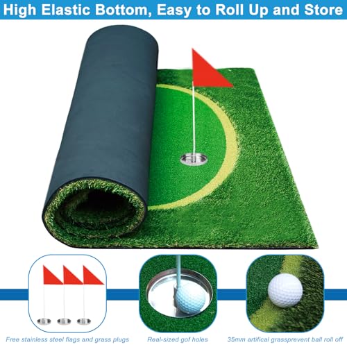 Golf Putting Green, Large Professional Golf Training Mat, Realistic Artificial Grass Turf,Golf Turf Mat with 3 Flags, Golf Game Kids, Putting Practice Green Mat for Indoor Outdoor - size: 5X10ft