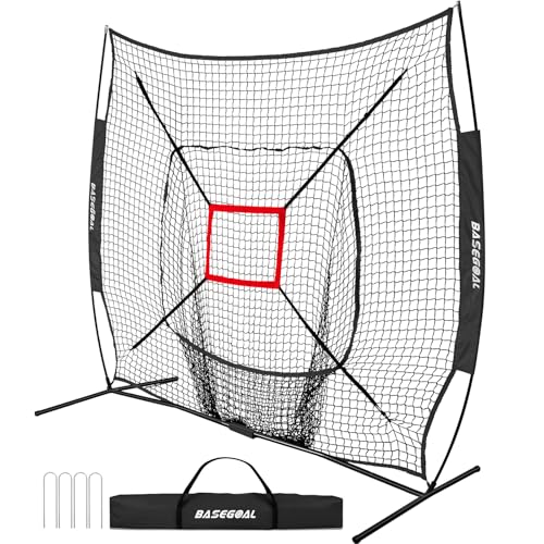 BaseGoal 7'×7' Baseball Softball Practice Net,Baseball Backstop,for Hitting Pitching Batting Catching with Bow Frame,Bonus Strike Zone - style: Black