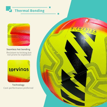 Soccer Ball Size 5,4 – Thermal Bonded Waterproof PU Leather, Professional Training & Match Ball for Youth & Adults, with Pump & Bag, Training Gift Set - color: light yellow