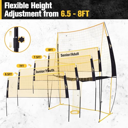 Volleyball Training Equipment, 11x8FT Adjustable 6.5–8 ft, Volleyball Practice Net for Serve & Spike, 2-in-1 Train & Play, Fast Setup, Stable Frame Training Net for Backyard Indoor Outdoor