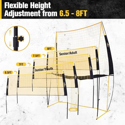Volleyball Training Equipment, 11x8FT Adjustable 6.5–8 ft, Volleyball Practice Net for Serve & Spike, 2-in-1 Train & Play, Fast Setup, Stable Frame Training Net for Backyard Indoor Outdoor