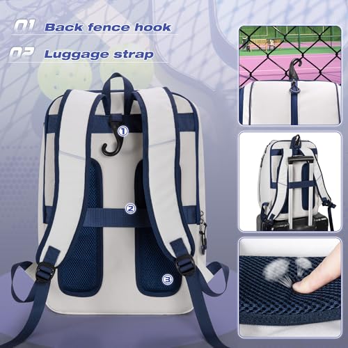 Smasrob Pickleball Bag Fits 4 Pickleball Paddles, Pickleball Backpack with Laptop Pocket, Shoe Compartment and Fence Hook - color: Beige