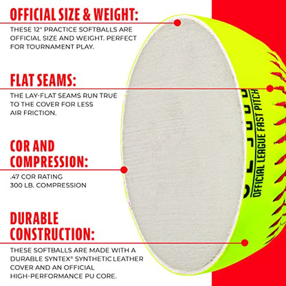 Franklin Sports Official Game Softballs - OL3000 Fastpitch 12" Inch Yellow Softballs - Official Size + Weight Tournament Balls for Practice + Games - 1 Softball - size: 12-Inch, style: 1 Pack