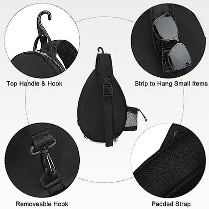 Rejolly Tennis Racket Sling Bag for Women Men Quilted Water Resistant Racquet Cover One Shoulder Crossbody Bag for 2 Tennis Rackets, Pickleball Paddles, Badminton Racquet - color: New Black