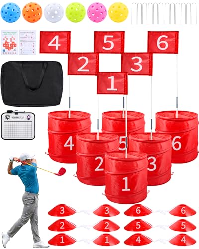 HOTWIND Backyard Golf Game, Portable 6 Hole Outdoor Golf Course for Indoor & Outdoor Play, Yard Golf Practice Game Gifts for Family and Adults, Lawn Beach Yard Park Golfgame for Adults - No Clubs