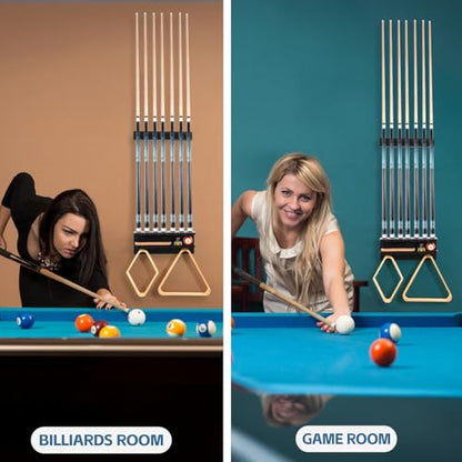 Pool Stick Holder Wall Mount for 7 Cues, Wooden Billiards Pool Cue Rack, Pool Cue Holder Pool Table Accessories Equipment Organizer, Pool Cue Rack Billiards Accessories for Game Room Men Cave- Black - size: Standard