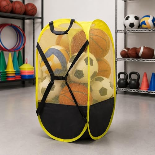 Heavy Duty Soccer Ball Net Bag Basketball Mesh Ball Bag for Outdoor Baseball Swimming Gears Basketball - color: Yellow