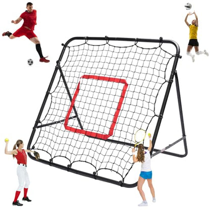 Foldable 3.3 * 3.3FT Soccer Rebounder Net, Adjustable Angle Football/Baseball/Volleyball Rbounder Net,Multi-Sport Trainer for Kids Teen Adult - Training Control, Passing Practice for Indoor Outdoor