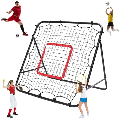 Foldable 3.3 * 3.3FT Soccer Rebounder Net, Adjustable Angle Football/Baseball/Volleyball Rbounder Net,Multi-Sport Trainer for Kids Teen Adult - Training Control, Passing Practice for Indoor Outdoor