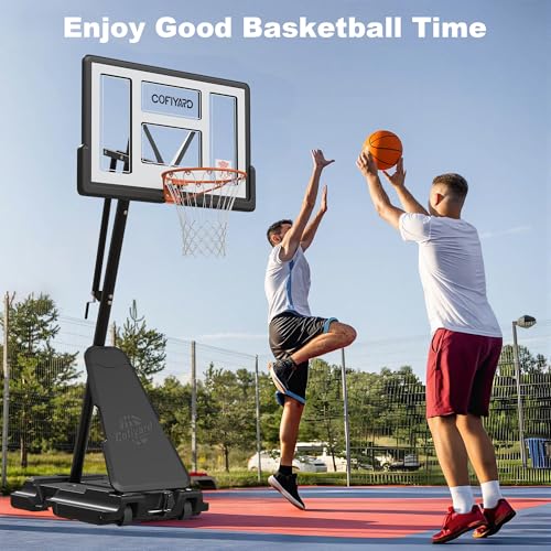 Cofiyard Basketball Hoop Outdoor with 44/48/54 Inch Shatterproof Backboard,10FT Height Portable Basketball Hoop with Sandbag, Adjustable Basketball Goal with Wheels
