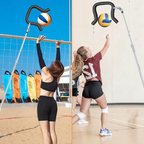 Volleyball Spike Trainer, Telescopic 63"-77" Height w/ Question Mark Hook - Durable Light Hitting Trainer for Serving, Spiking & Jump Training - Real Ball Feel, Ideal for Beginners to Pros (No Ball)