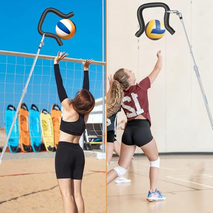 Volleyball Spike Trainer, Telescopic 63"-77" Height w/ Question Mark Hook - Durable Light Hitting Trainer for Serving, Spiking & Jump Training - Real Ball Feel, Ideal for Beginners to Pros (No Ball)