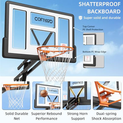 Cofiyard Basketball Hoop Outdoor with 44/48/54 Inch Shatterproof Backboard,10FT Height Portable Basketball Hoop with Sandbag, Adjustable Basketball Goal with Wheels