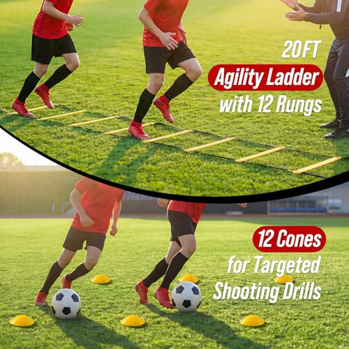 Haokelball 6 x 4 FT Soccer Goal for Backyard, 2-in-1 Metal Soccer Goal with Adjustable Rebounder Net, Heavy-Duty Steel Frame, Includes Agility Ladder & Cones, Soccer Training Equipment for Kids Teens