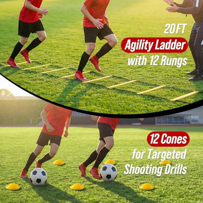 Haokelball 6 x 4 FT Soccer Goal for Backyard, 2-in-1 Metal Soccer Goal with Adjustable Rebounder Net, Heavy-Duty Steel Frame, Includes Agility Ladder & Cones, Soccer Training Equipment for Kids Teens