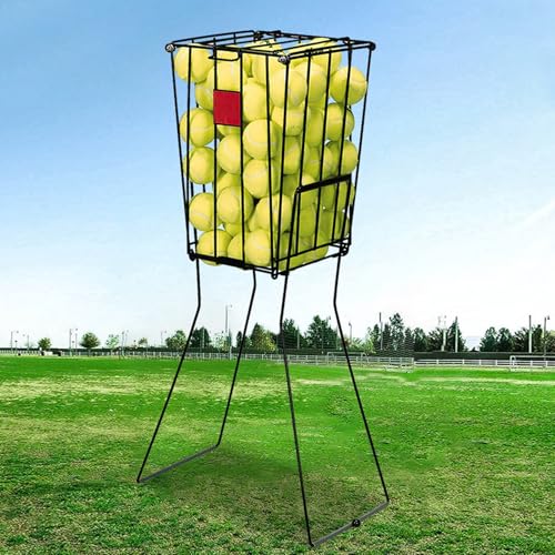Portable Tennis Hopper, Foldable Base and Handles with Rolling Casters for Easy Ball Pick Up on Grass Rubberized Courts Concrete