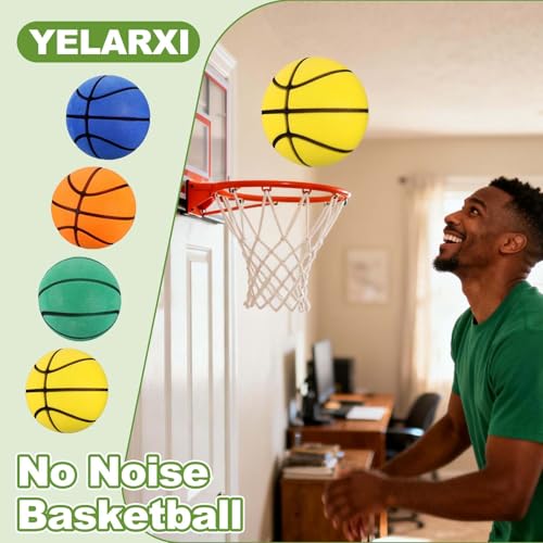 Silent Basketball, Quiet Basketball High Density Foam No Noise Sculpted Groove Bouncing Ball with Net Bag - color: Green, size: 7.1 Inch
