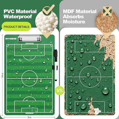 Soccer Coaching Board, Double-Sided Soccer Clipboard Whiteboard for Coaches, Full & Half Field Tactics, Dry Erase for Training and Game Day