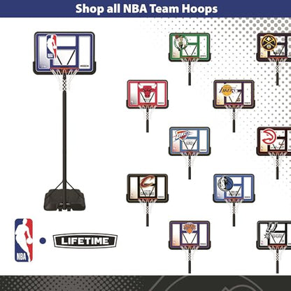 Lifetime NBA League Edition Portable Basketball Hoop, Adjustable Height 7.5-10 Ft, 44 Inch Shatterproof Fusion Backboard, Base with Wheels