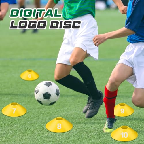 10 Pcs Numbered Sports Disc Cones 1-10 Soccer Cones with Mesh Carry Bag Flexible Agility Cones Soft Field Cones for Gym PE Classes School Activities Games, Sports Training Equipment - color: Yellow