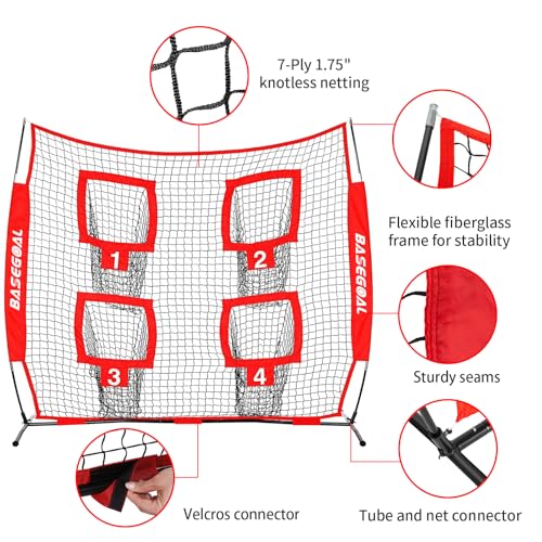 BaseGoal 6x6 Ft Football Nets for Throwing,Football Target,Quarterback Training Equipment with 4 Target Pockets for Improving Football Accuracy Throwing - color: red