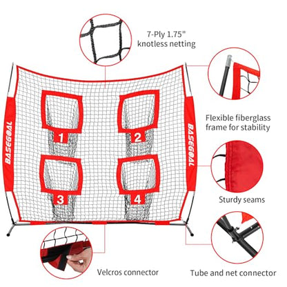 BaseGoal 6x6 Ft Football Nets for Throwing,Football Target,Quarterback Training Equipment with 4 Target Pockets for Improving Football Accuracy Throwing - color: red