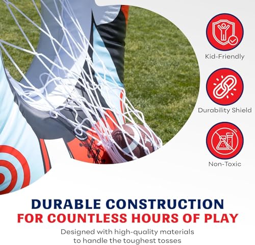 Preferred Toys 65” Inflatable Football Target Net Toss Game - Double-Sided Throwing Practice Football Stuff with Mini Balls - Backyard Tailgate Party Sports Toy for Kids & Adults - color: Red/Blue (2-Pack)