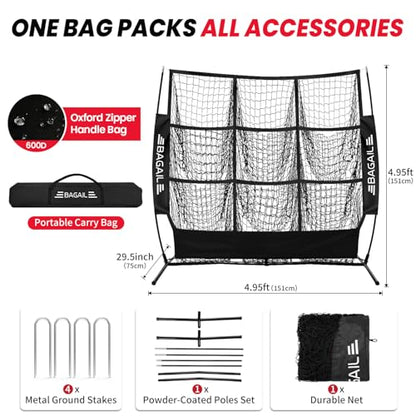 BAGAIL Football Throwing Net - 5 or 9 Target Pockets, Easy Setup, Heavy-Duty - Portable QB Accuracy Trainer, Fun Target Practice Net for Football with Carry Bag - color: Black, style: 5'x5' - 9 Pockets