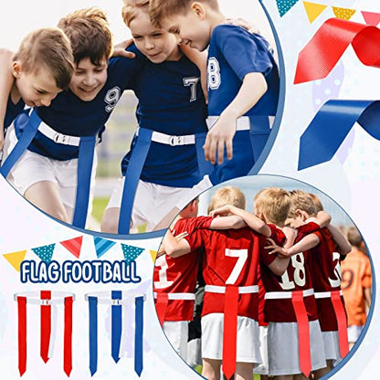 Macarrie 24 Player Flag Football Belts Set, Adjustable Football Training Equipment with 3 Flags Per Belt with 36 Red & 36 Blue Flags for Kids Youth Adults Flag Games Practice