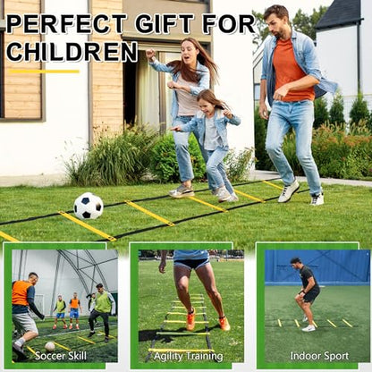 Fixed Rung Agility Ladder - 20ft 12 Rungs No Tangle Speed and Agility Training Equipment for Soccer Footwork Training with Carrying Bag/Ground Stakes for Adults Youth Kids - color: Yellow