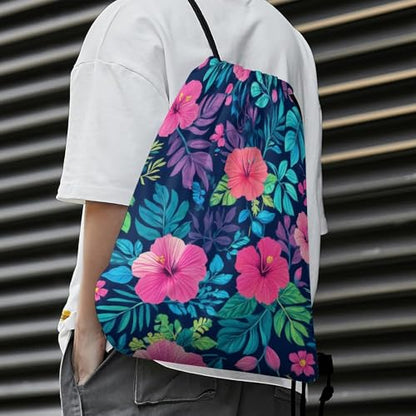 Gym Drawstring Backpack Water Resistant Sackpack with Compartment for Swimming Beach Sports Travel Unisex, Charming Hawaii Flower Bags - color: Picture (1003)