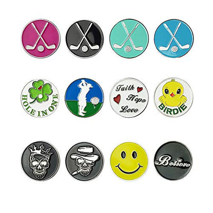 Golf Ball Markers Assorted Patterns Value Pack of 12 Golf Gifts, Golf Cap Clips and Divot Repair Tools Partner Accessories Sets for Men Women Golfer