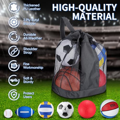 Realspring 6 Pcs Kids Sport Ball Set Includes Official Size Soccer, Basketball, Football, Volleyball, Playground Ball, Baseball with Bag & Pump Back to School Gift for Teens Outdoor Sport Play