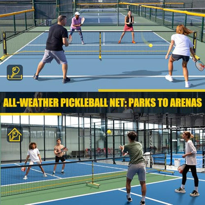 Fostoy Pickleball Set Net with Wheels, Portable 3in1 Pickle Ball Net with Carry Bag- 3 Size Options, Designed for All Weather Conditions, Steady Metal Frame & Take Down for Practice & Games