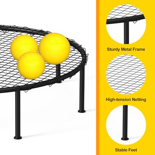 Roundnet Game Set Beach Ball Games with 3 Balls Carrying Bag PE Net Outdoor Indoor Playing Roundnet Game for Beach Lawn Backyard Park Outdoor Games for Adults and Family (Air Pump not Included)
